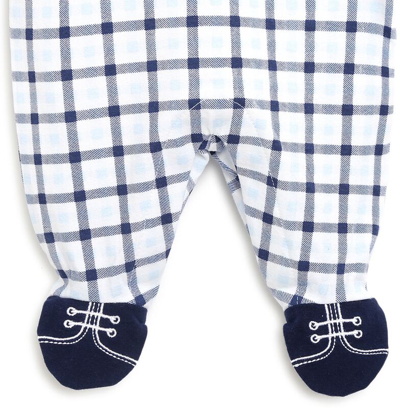Boys White & Light Blue Leg Opening Baby Suit image number null